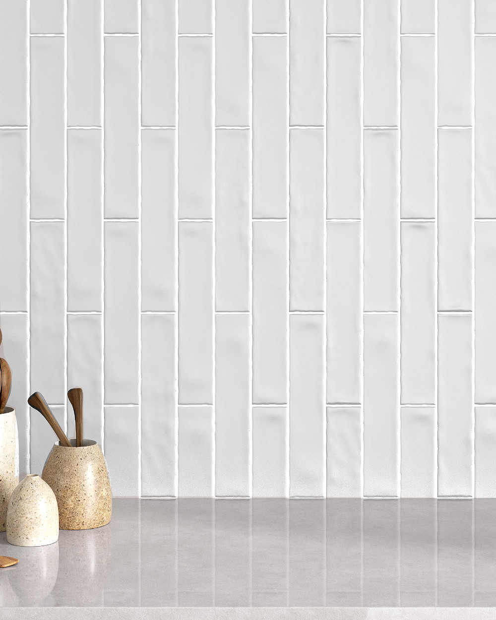 White Wall Tiles Dull Bricks 5x25 cm | Berlin White Dull
