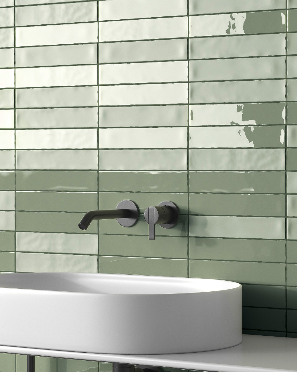 Olivgreen Wall Tiles Shiny Bricks 5x25 cm | Berlin Green Shiny