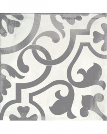 Cement tile "used look" with floral pattern black linked