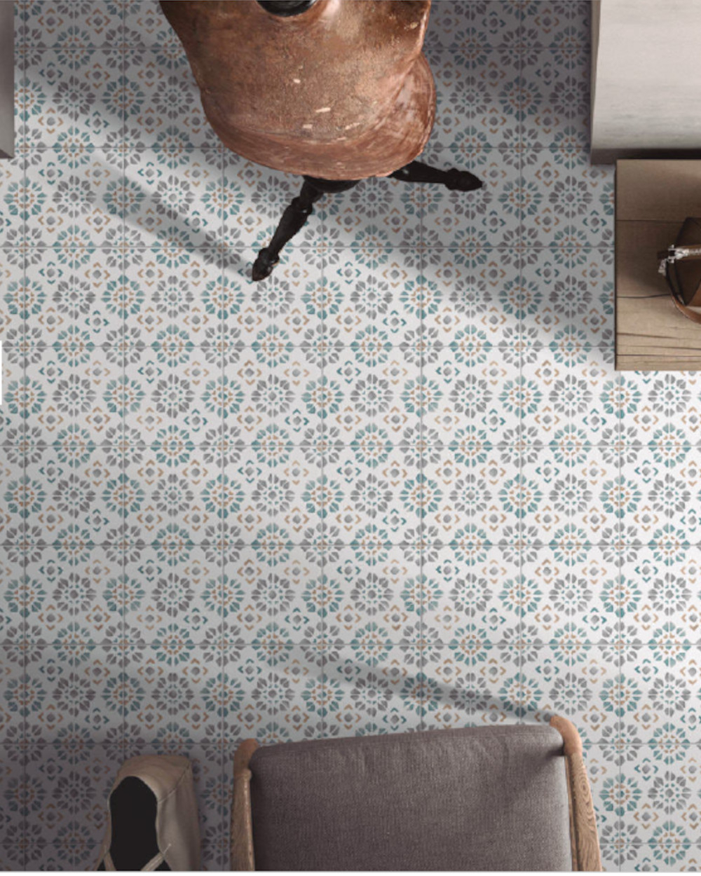 15x15 cm tile with hand-painted floral decoration for floor and wall | SAMPLE SHIPPING