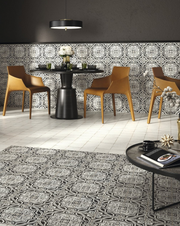 Floor tiles with Orient pattern Black White| Savona Ornella 15x15