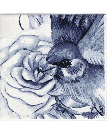 Weiße Wandfliesen mit blauem Blumenmotiv Bad | Küchenfliesen Quadratisch | Floris Ice White Mix 12.4x12.4