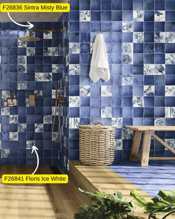 Kleinformatige blaue Wandfliesen Bad | Küchenfliesen Quadratisch | Sintra Misty Blue 12,4x12,4