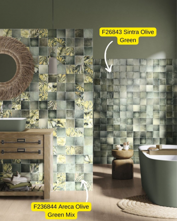 Jungle wall tiles bathroom | kitchen tiles square | Areca Olive Green Mix 12.4x12.4