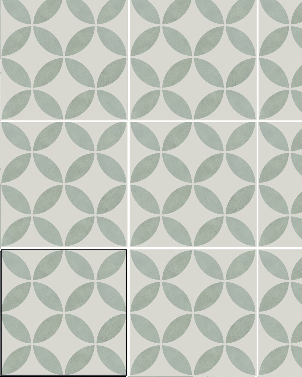 Motif tiles with floral pattern Green White | ENYA AQUA 15X15 cm