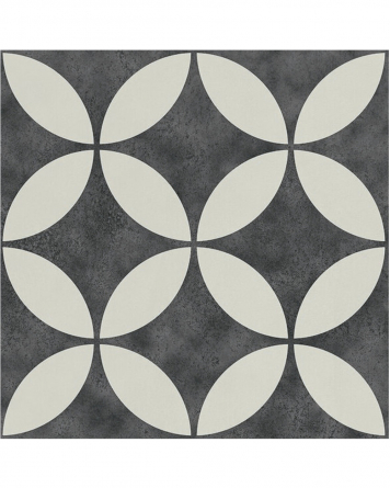 Motif tiles with floral pattern Black White | ENYA COAL 15X15 cm