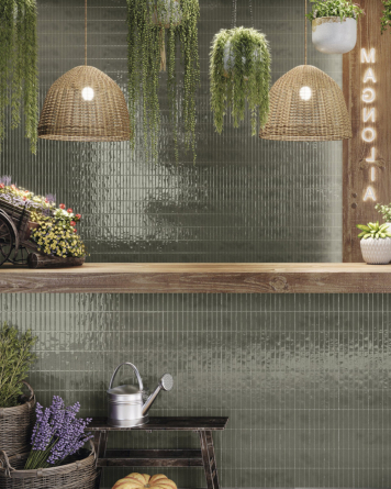 Wall tile sticks olive green gloss 10x30 cm | Sample Shipping
