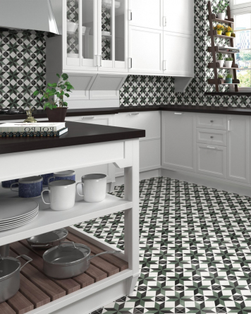 Floor tiles 15x15 cm with star motif green | Flo Celin