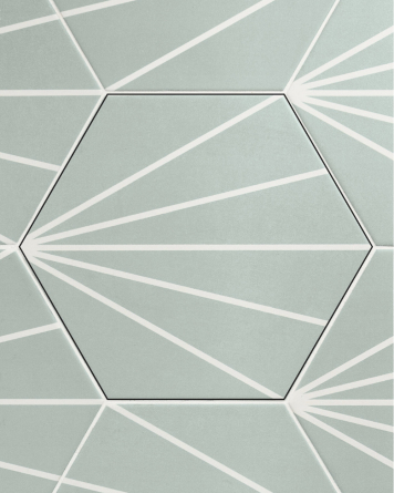Sun Hexagon tiles Mint Green 23x26cm with a white sunray motif  | Floor and wall tiles hexagon mint green