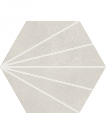 Sun Hexagon tiles Pearl 23x26cm with a white sunray motif  | Floor and wall tiles hexagon pearl grey
