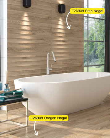 Wood-effect decor tiles in lamella look | Step Nogal 30x90cm