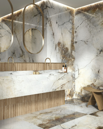 Natural stone-effect bathroom tiles Polished 60x120 cm | Unusual design | In stock