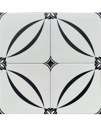 Klassische Bodenfliese 20x20 R10 B mit floralem Muster Weiß Schwarz | MUSTERVERSAND