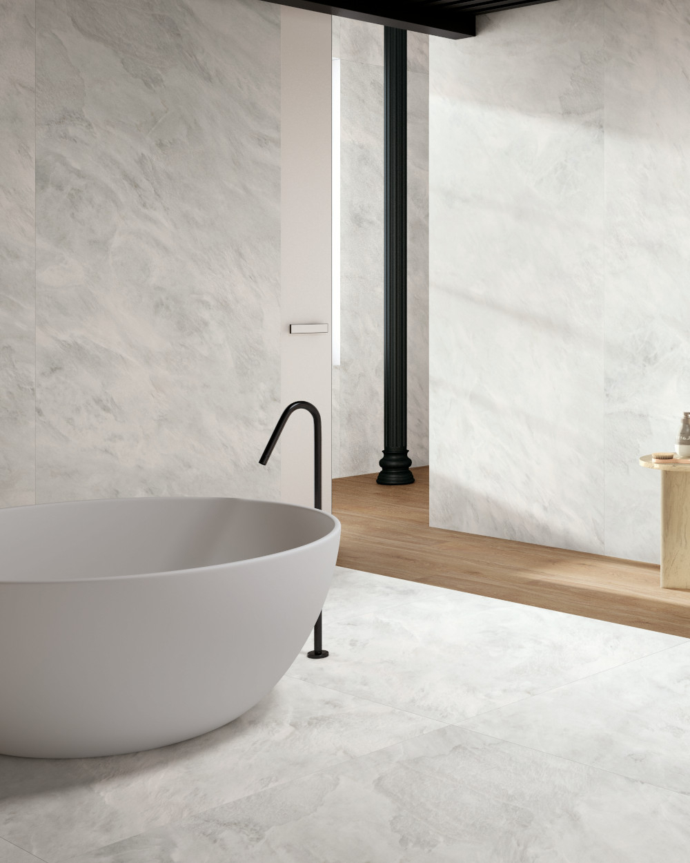 Fliese in Marmoroptik gewolkt Matt 120x120 | Alexandria White matt | Musterversand