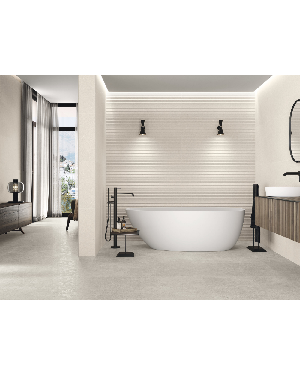 Partly polished concrete-look tiles 60x120 cm Taupe | Wabi Taupe Lappato