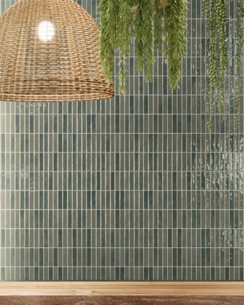 Moss Green Bar Wall Tile Glossy 10x30 cm