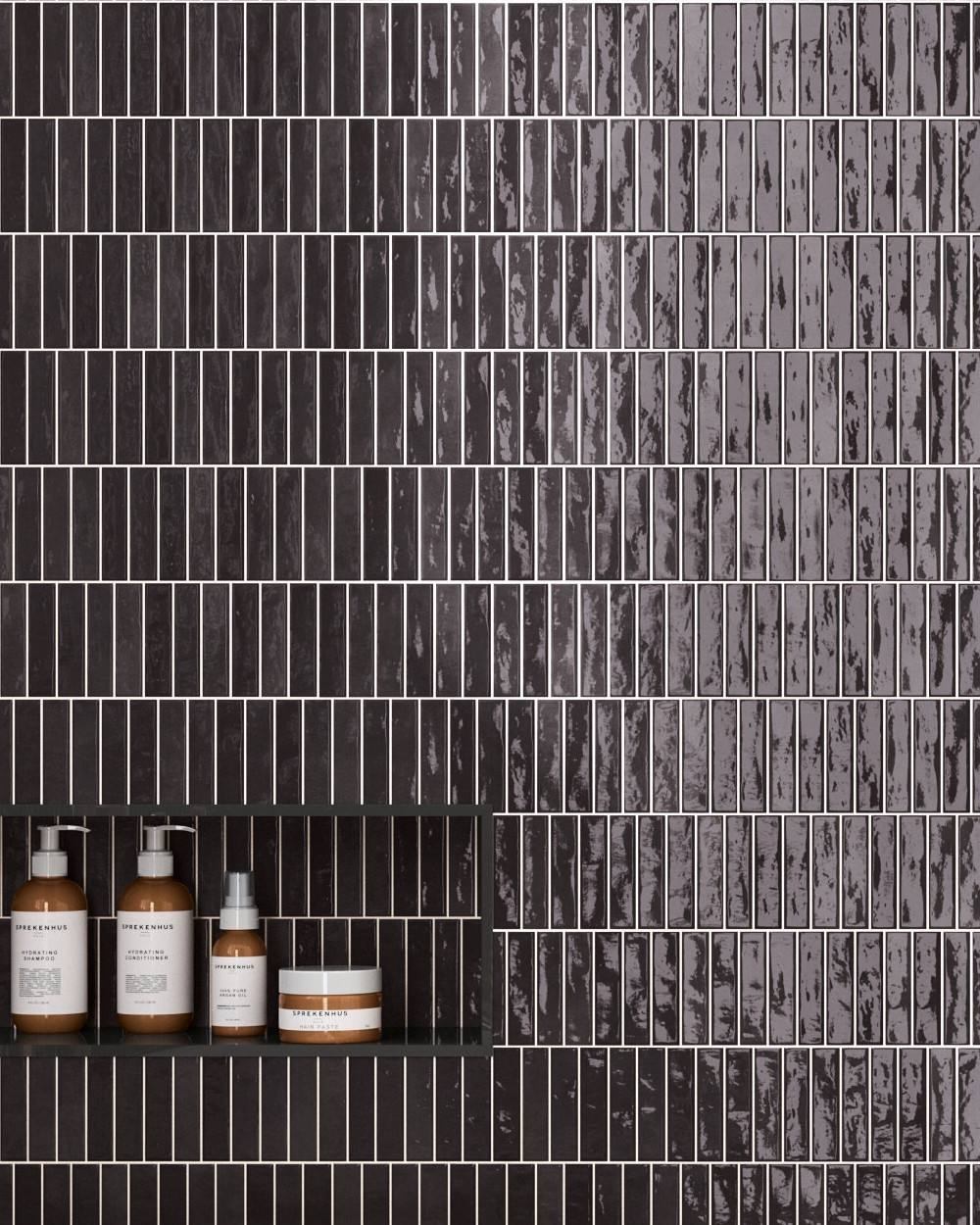 Wall tile sticks black gloss 10x30 cm | Sample Shipping | Pim Night