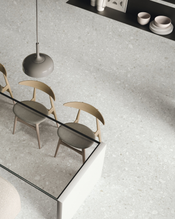 Fliesen Terrazzo Optik Weiß 120x120 cm | Greystone White