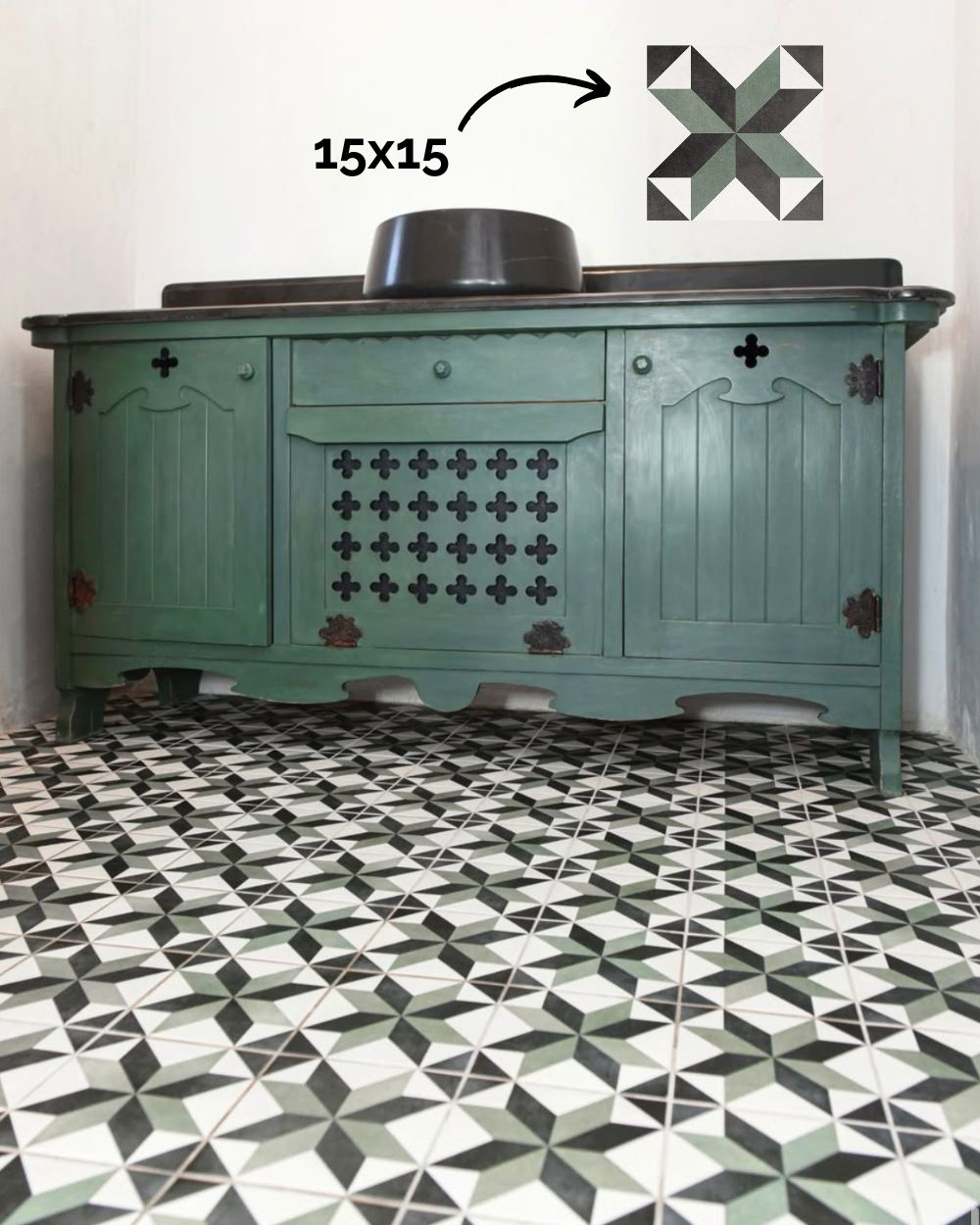 Floor tiles 15x15 cm with star motif green | Flo Celin