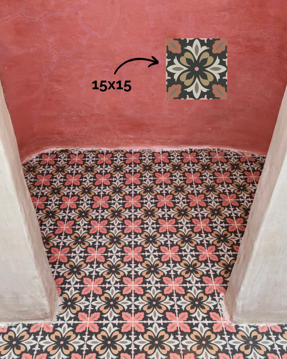 Floor tiles 15x15 cm Floral pattern| Daisy Day