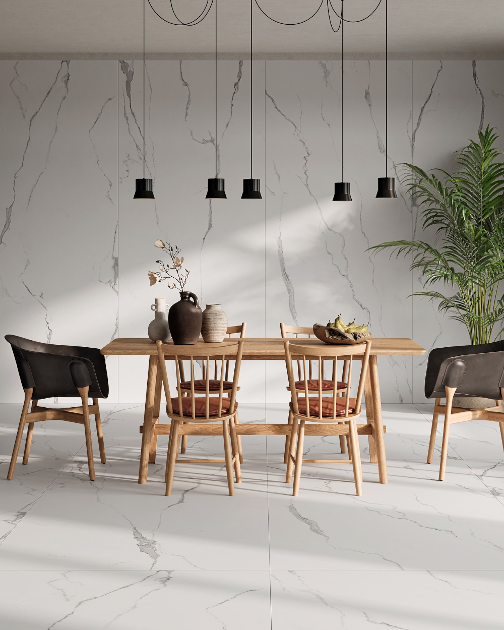 XXL tiles 120x280 satin finish marble look | Naori White