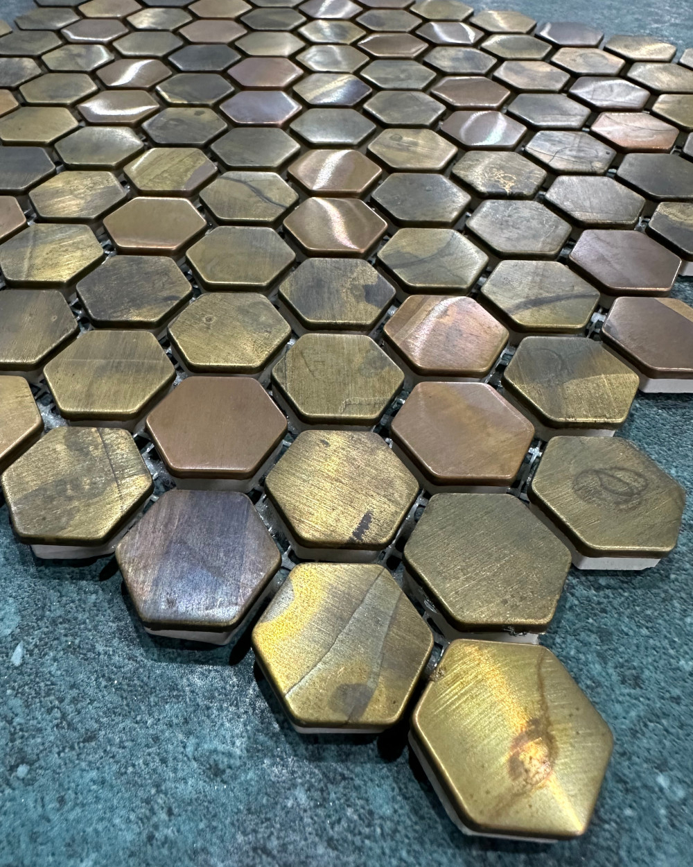 3 m² Restposten Mosaik Kupfer Sechseck 2,4x2,7 cm