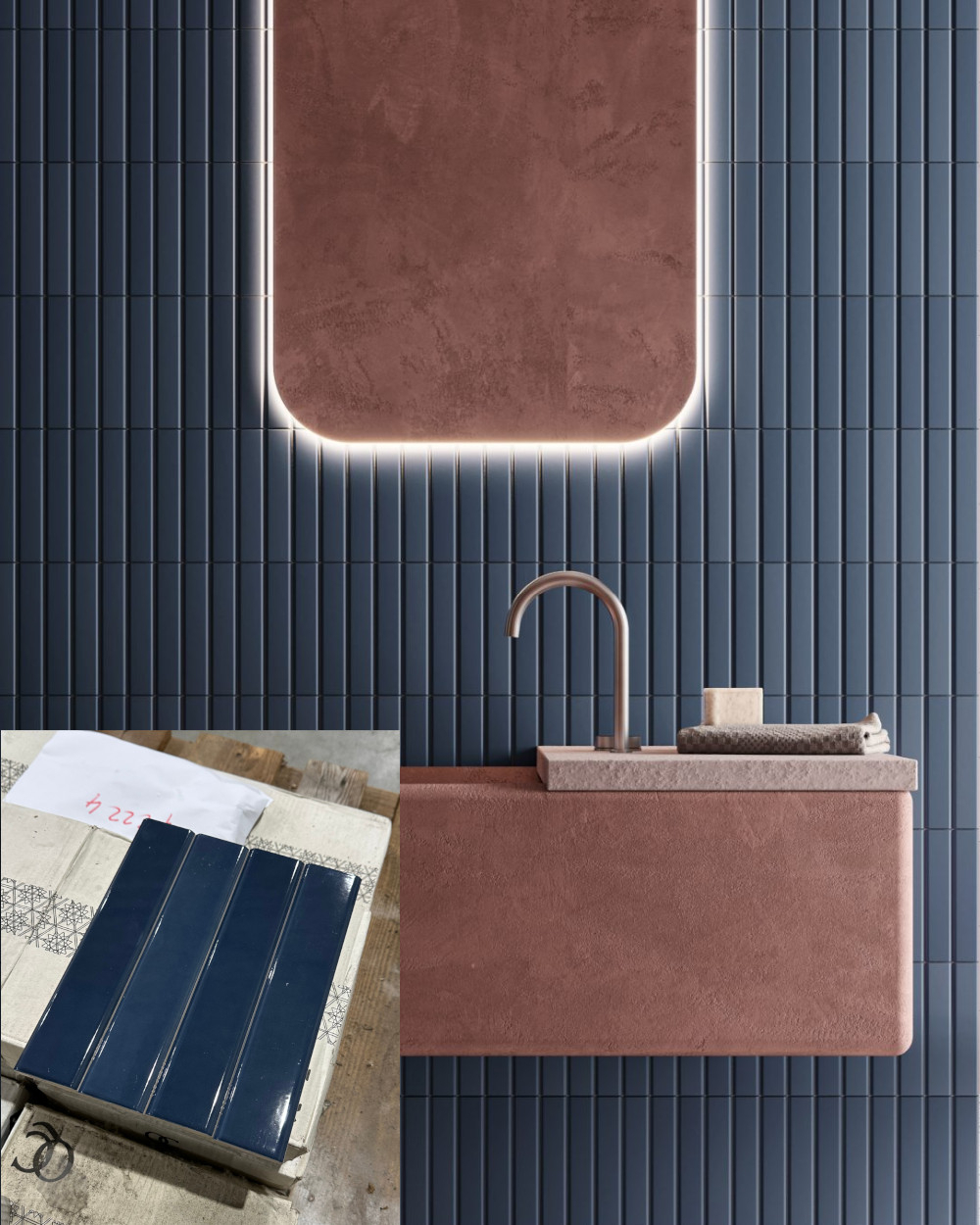 5 m² Restposten Wandfliesen Tinte Lucido Blu 5x25cm TNT114L