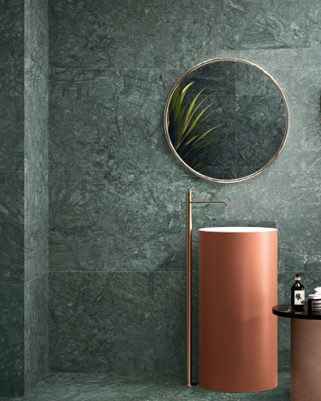 Green marble-look tiles 120x120 cm | Selva Honed