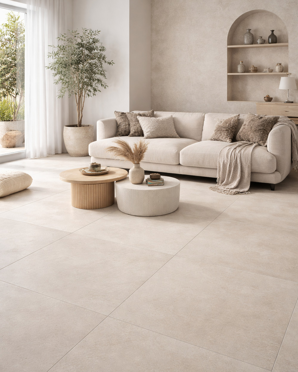 Großformatige Fliesen Beige 1x1 m Sonderposten | Betonoptik Fliesen XXL Beige
