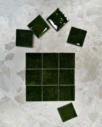 cellular tile with crackle finish | Nour Dark Green 10x10 cm