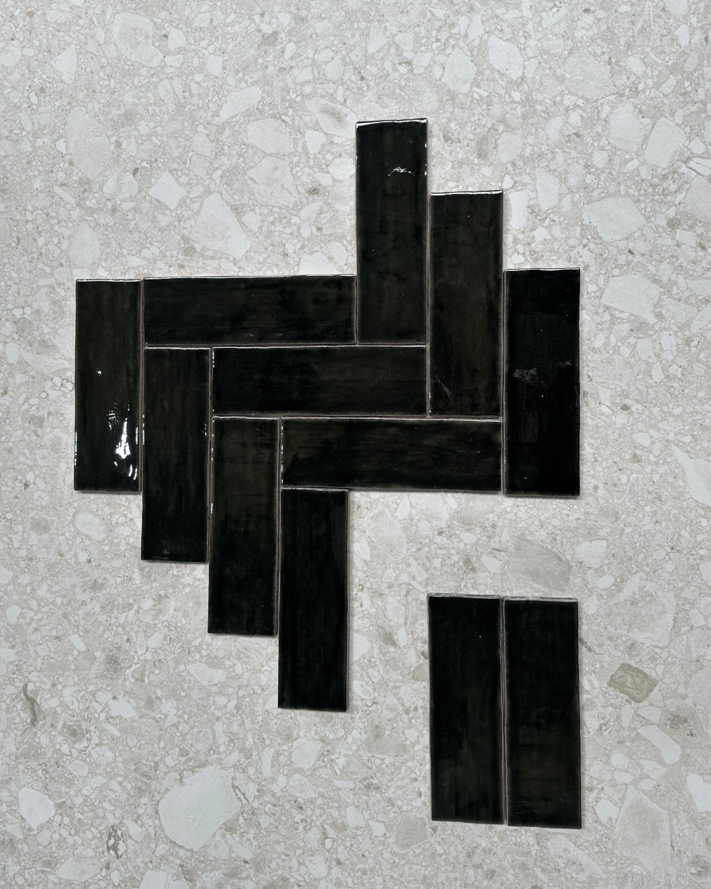 Zellige Tile with Crackle Finish | Nour Midnight Forest 6.5x20 cm