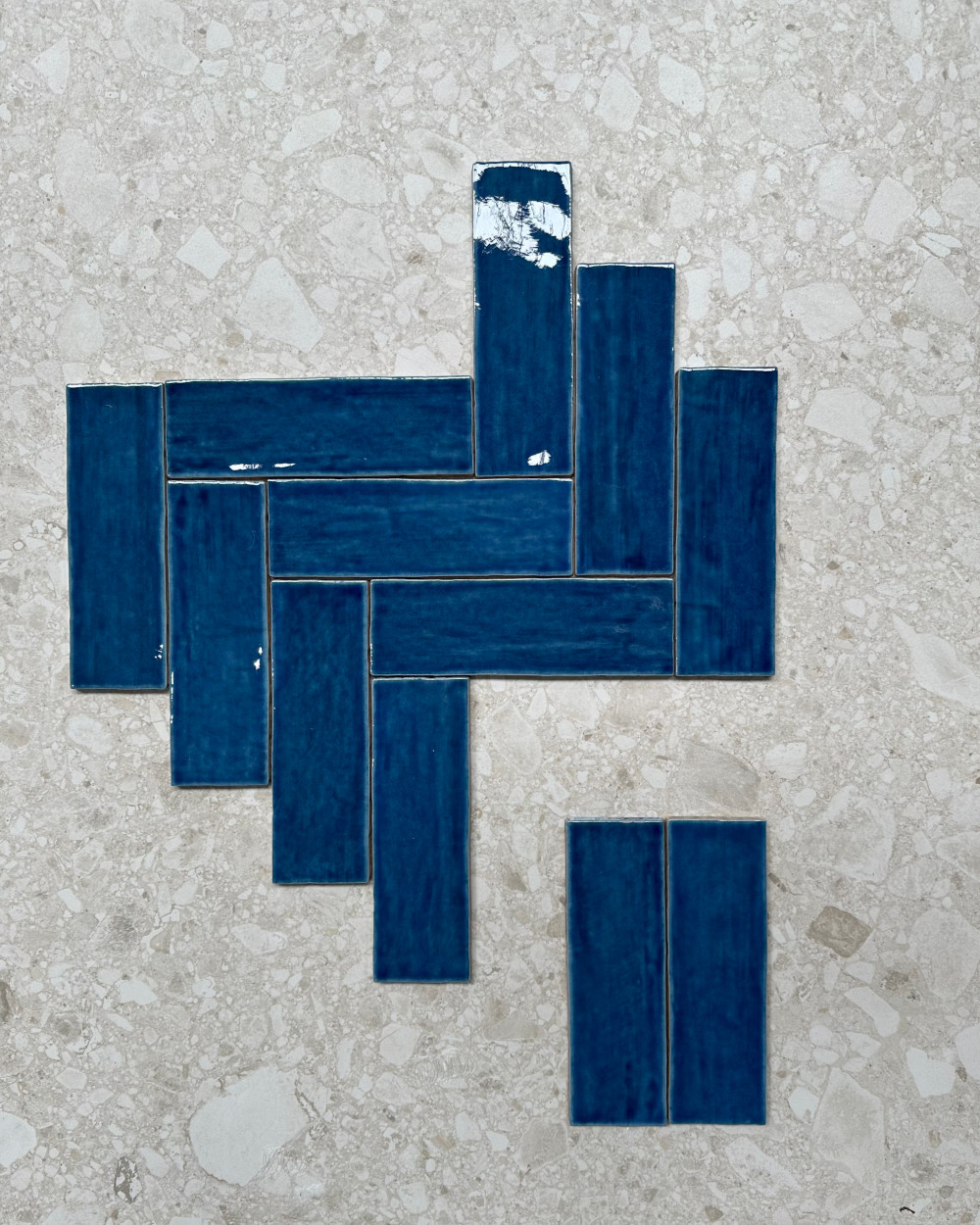 Zellige Fliese Blau mit Krakelee | Nour Saphire 6,5x20 cm