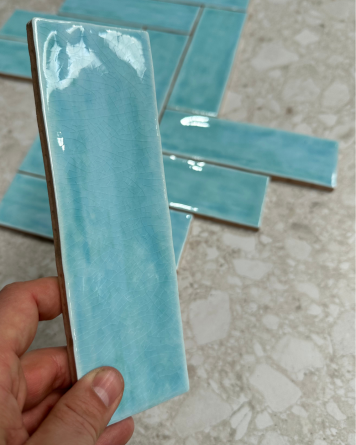 Zellige Tile with Crackle Finish | Nour Aqua 6.5x20 cm