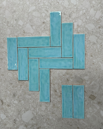 Zellige Tile with Crackle Finish | Nour Aqua 6.5x20 cm