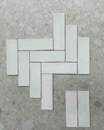 Zellige Fliese mit Krakelee | Nour White 6,5x20 cm