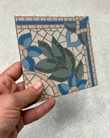 Alt Berlin Ariadna: Jugendstil-Fliese in Blau, 14,7x14,7 cm