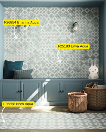 Motif tiles with floral pattern Green White | ENYA AQUA 15X15 cm