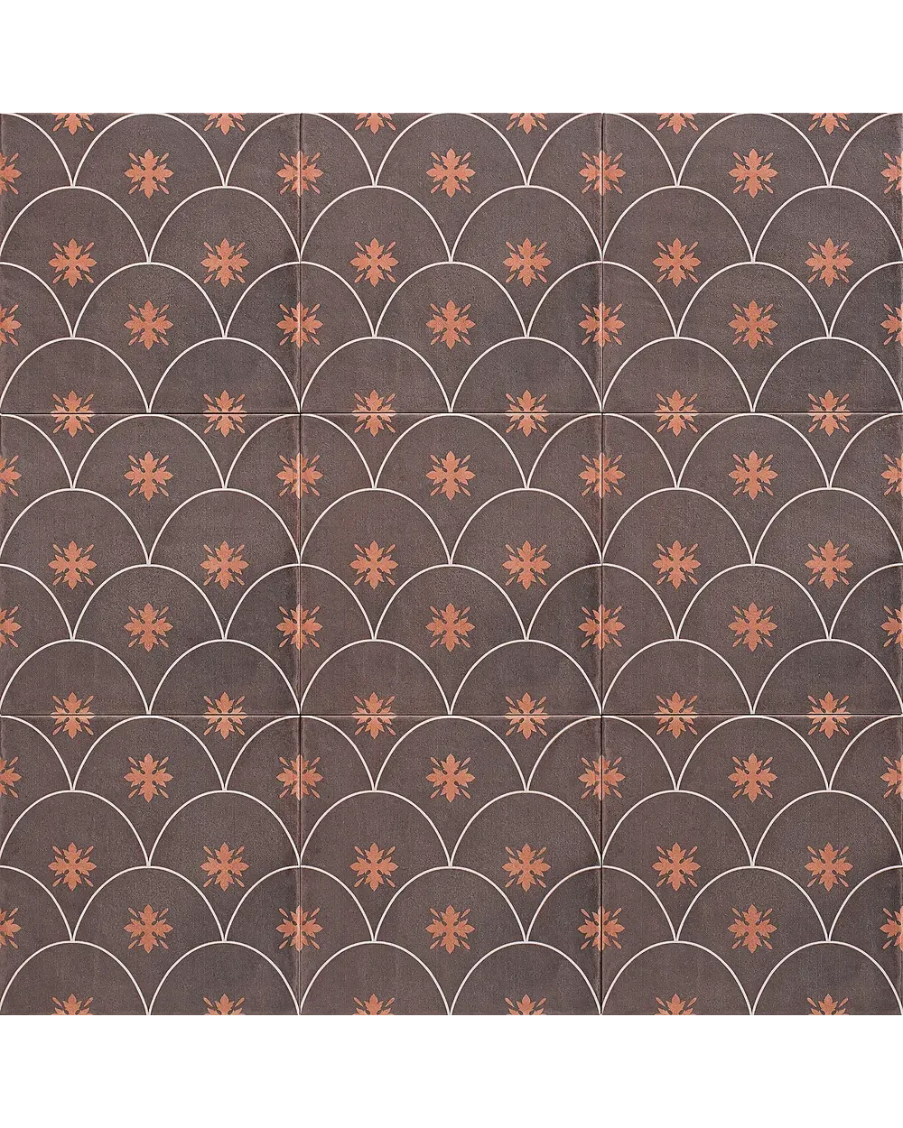 Braune Halbmond-Fliese im Vintage-Look, matt, 20x20 cm