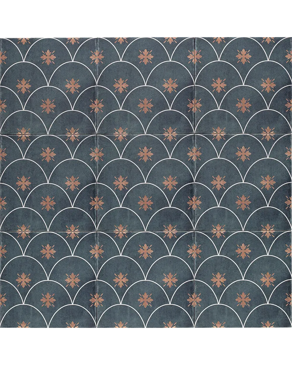 Blaue Halbmond-Fliese im Vintage-Look, matt, 20x20 cm