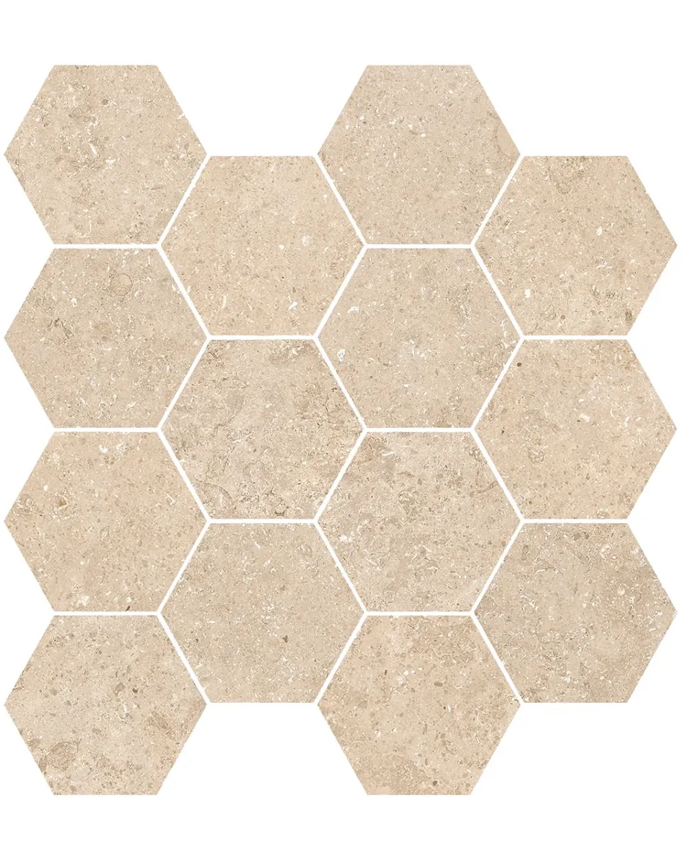 Sechseck-Mosaikfliese Beige matt – Stein-Optik 29x27