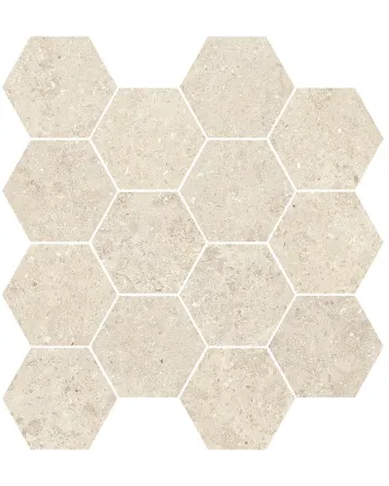 Kyoto Ivory Hexagon-Mosaik – Stein-Optik Matt, 29x27 cm