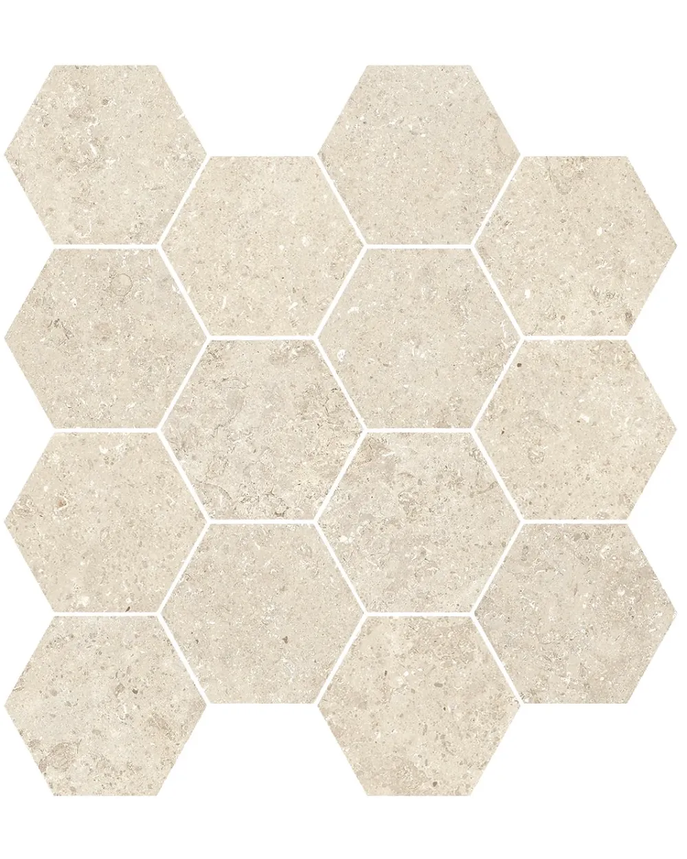 Kyoto Ivory Hexagon-Mosaik – Stein-Optik Matt, 29x27 cm
