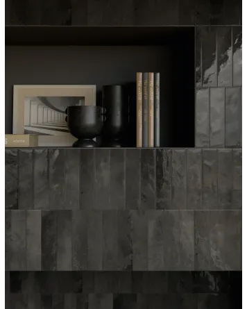 Zellige Wall Tile Black Glossy 6x24 cm