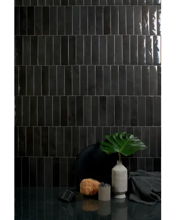 Zellige Wall Tile Black Glossy 6x24 cm