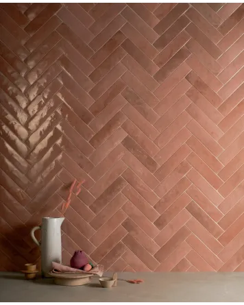 Zellige Wall Tile Coral Pink Glossy 6x24 cm