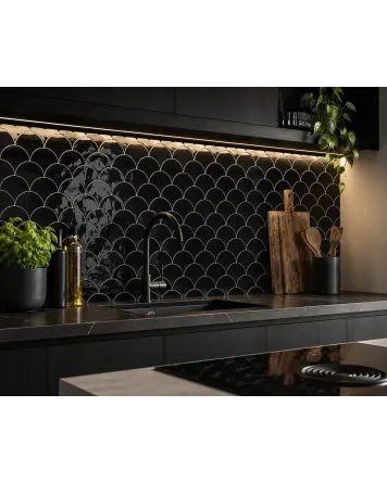 Smiles Night: Fish Scale Wall Tile in Black