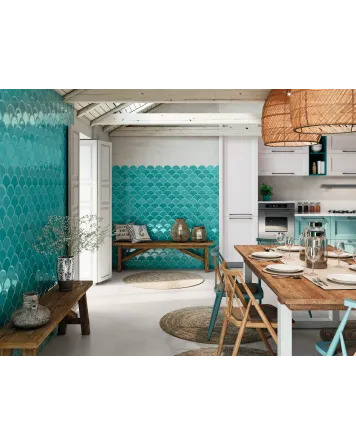 Smiles Aqua: Fischschuppen-Wandfliese in Blau