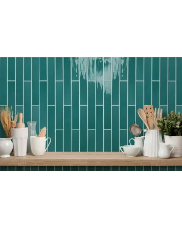 SKINNY LINE Ocean, deep petrol glossy, 5x30 cm wall tile