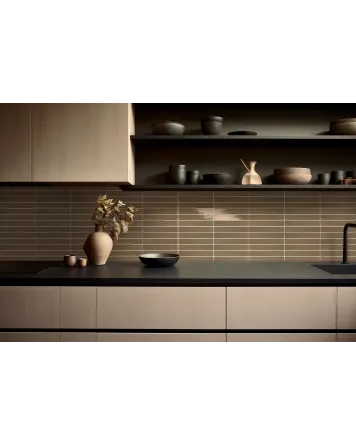 SKINNY LINE Dark, warm brown glossy, 5x30 cm wall tile