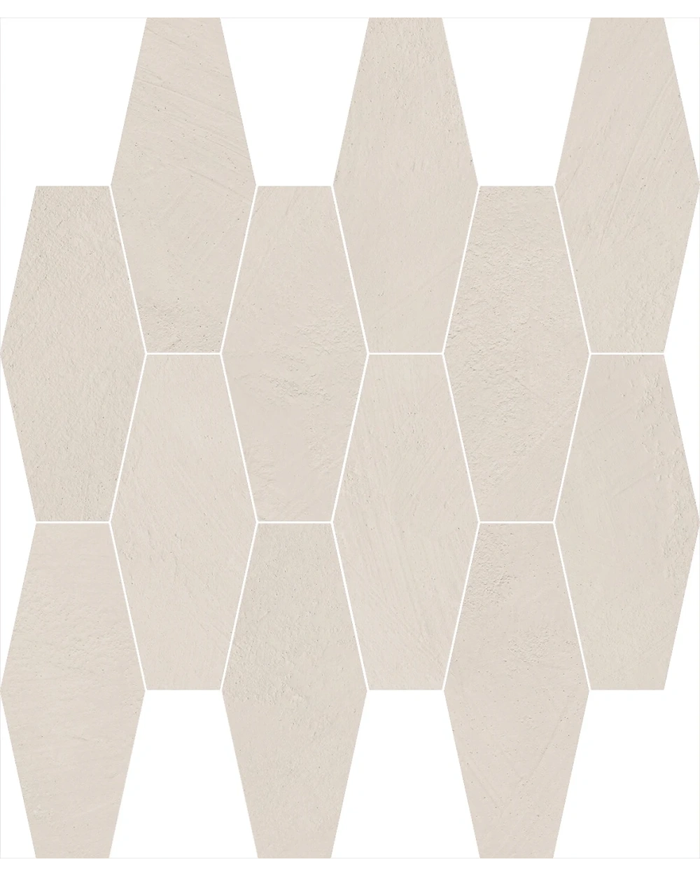 Hexagon-Mosaik in Weiß | Beton-Optik, matt, R10